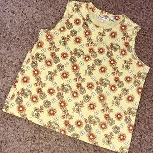 Vintage San Michelle Bay Yellow Ribbed Floral Butterfly Print Tank Top 1X XL